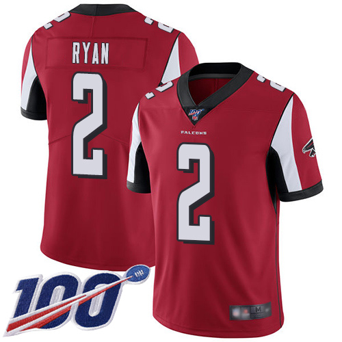Atlanta Falcons Limited Red Men Matt Ryan Home Jersey NFL Football #2 100th Season Vapor Untouchable